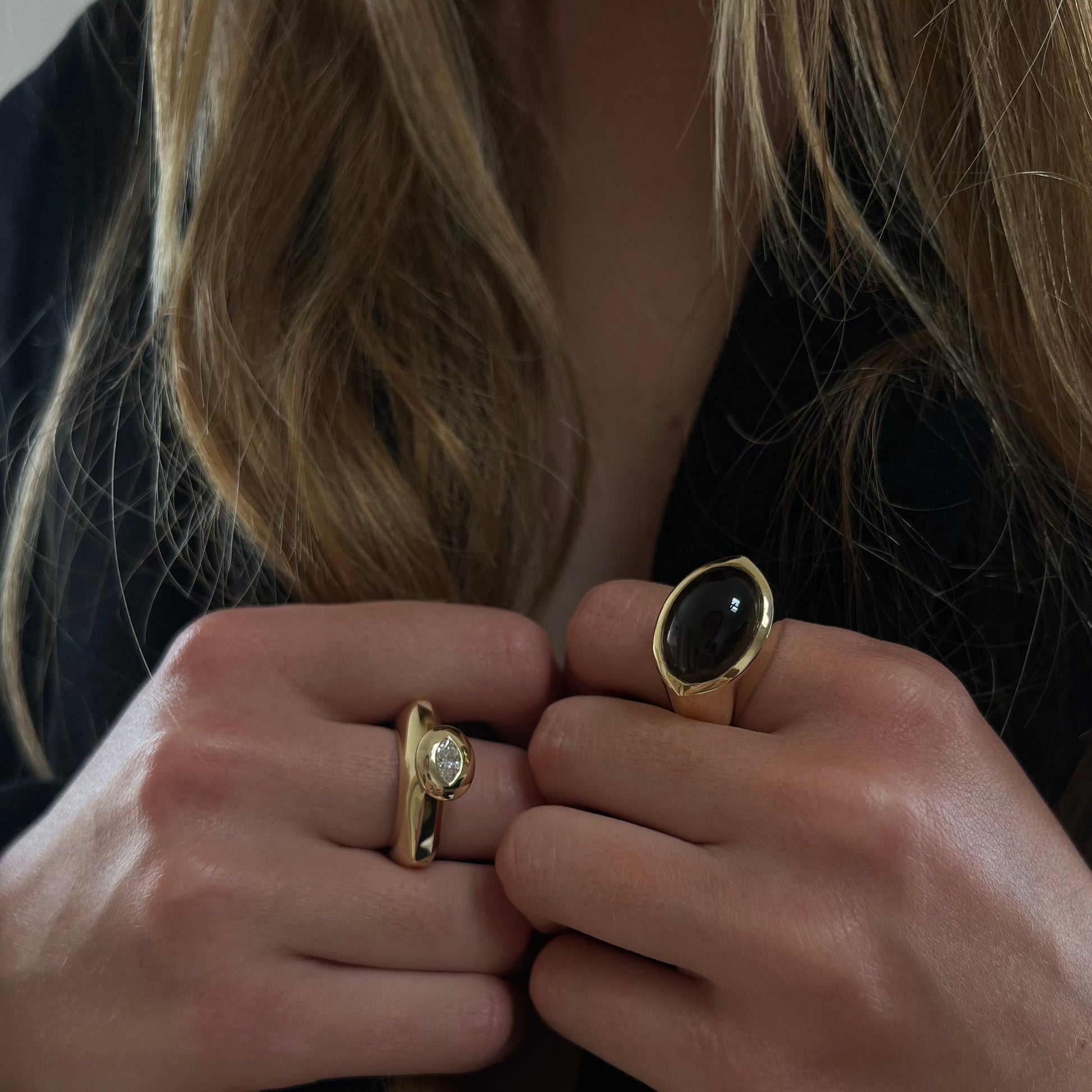 smokey quartz cabochon gold ring