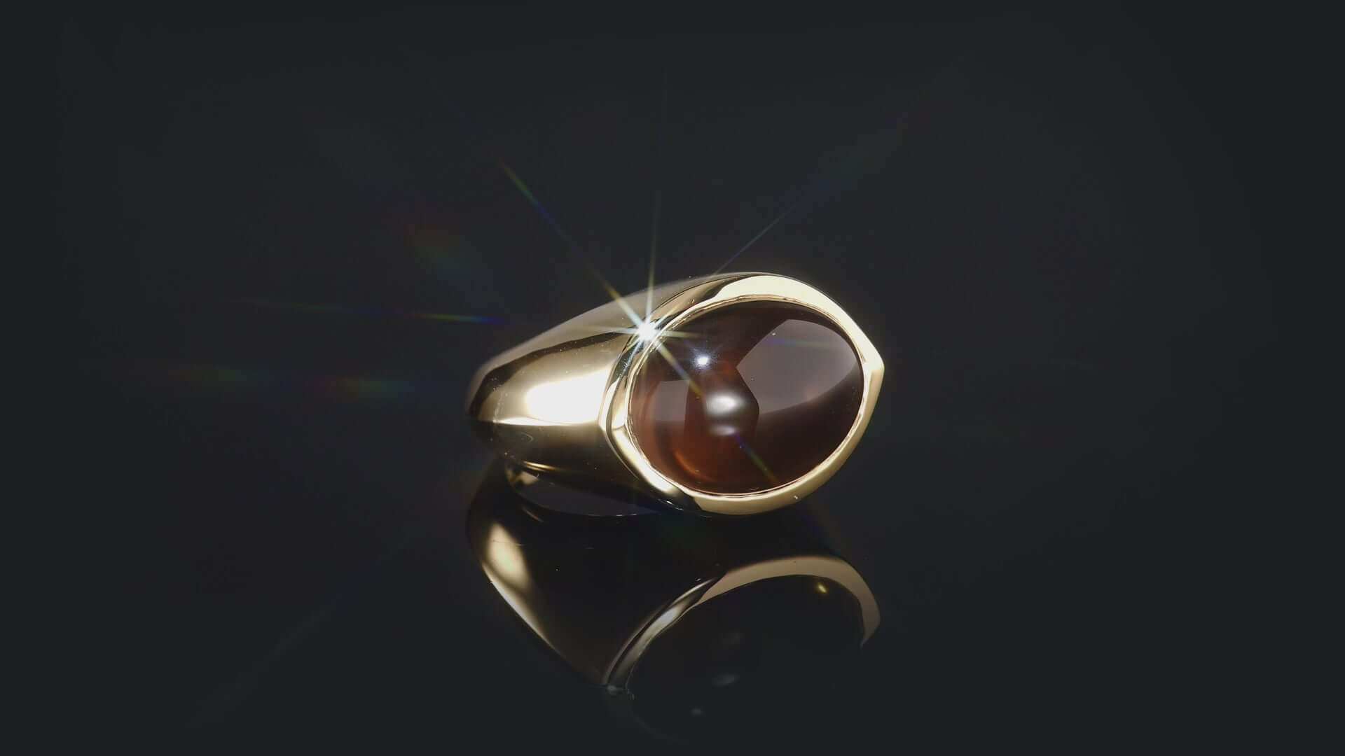 smokey quartz cabochon gold ring