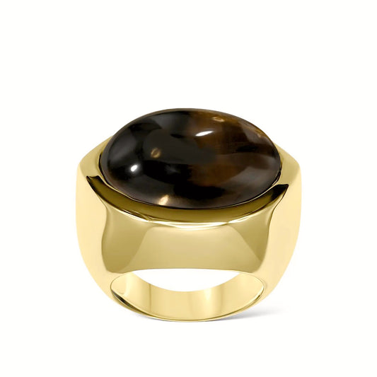 smokey quartz cabochon gold ring