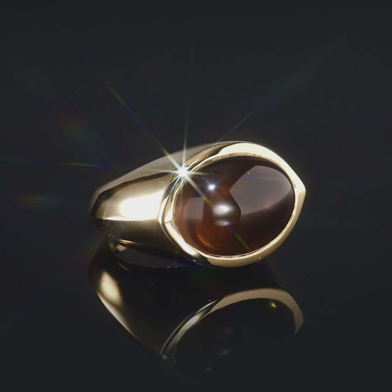 smokey quartz cabochon gold ring